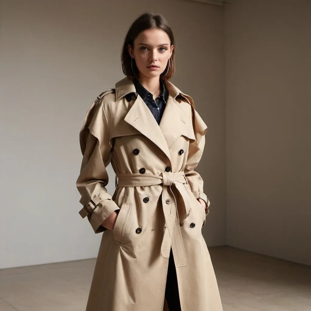 Trench coat with sleeves tied by belts at back