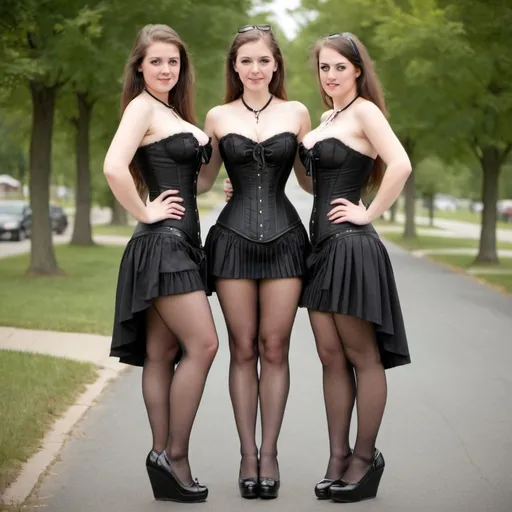 Prompt: girls in corset , hobble skirt ,wedge heel
