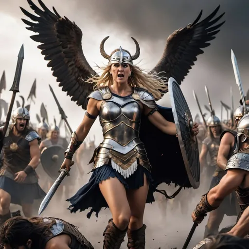 Prompt: valkyrie bring dying warriors to Valhalla