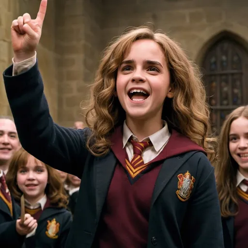 Prompt: Hermione Granger celebrates her victory in Minister of Magic election