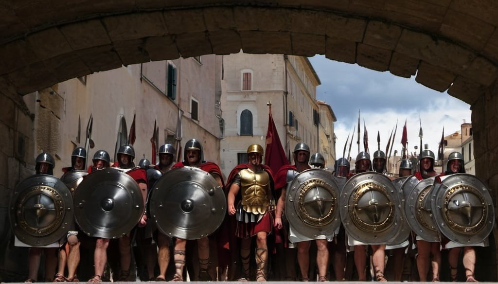 Prompt: Roman army march in enemy land