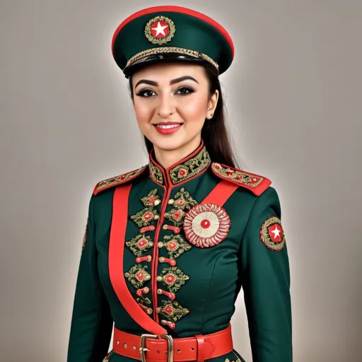 Prompt: Circassian Style female military uniform