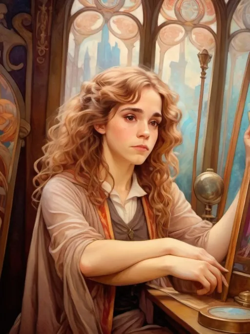 Prompt: Hermione granger oil painting portrait 