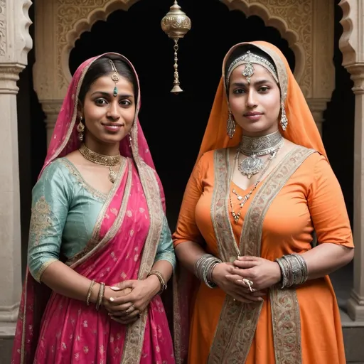 Prompt: A South Asian Muslim Begum and a Hindu Rani