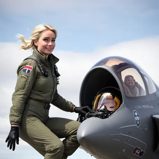 Prompt: Elsa climbs aboard an F-35 as a Royal Norwegian Air Force pilot
