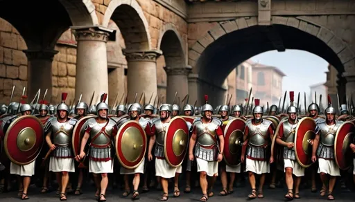 Prompt: Roman army march in enemy land
