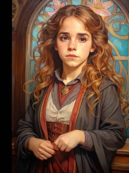 Prompt: Hermione granger oil painting portrait 