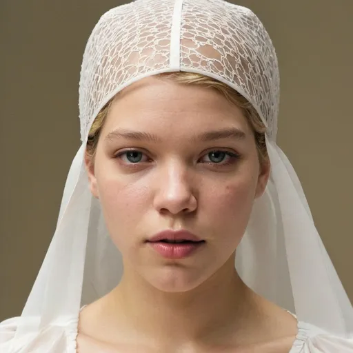 Prompt: Léa Seydoux in bonnet with facial veil