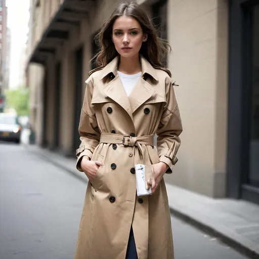 Prompt: Trench coat with sleeves tied by belts at back