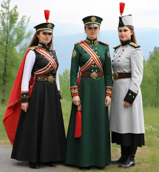 Prompt: Circassian Style female military uniform