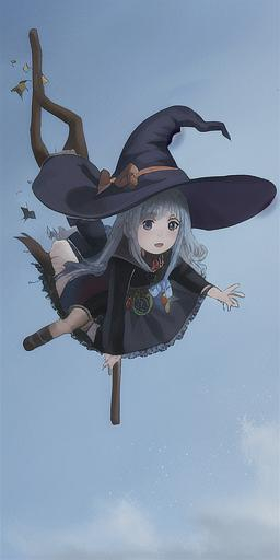 Prompt: A witch suddenly fall down from her broom in the sky