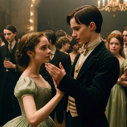 Prompt: Elizabeth “Lizzy” Stuart dance with Tom Riddle at a ball party with everyone shocked and look in distance