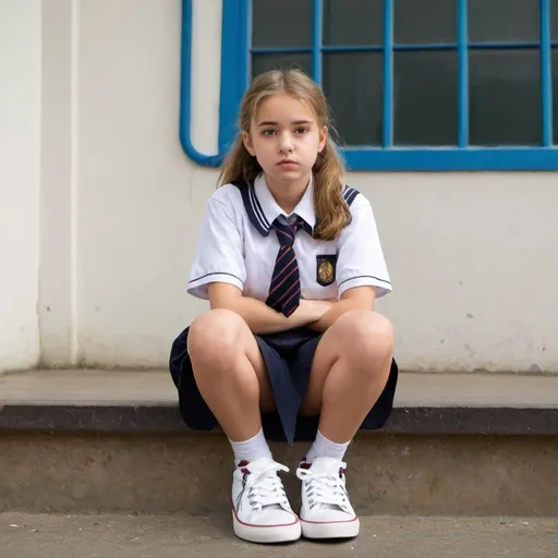 Prompt: girl in school uniform,  locked wedget sneakers