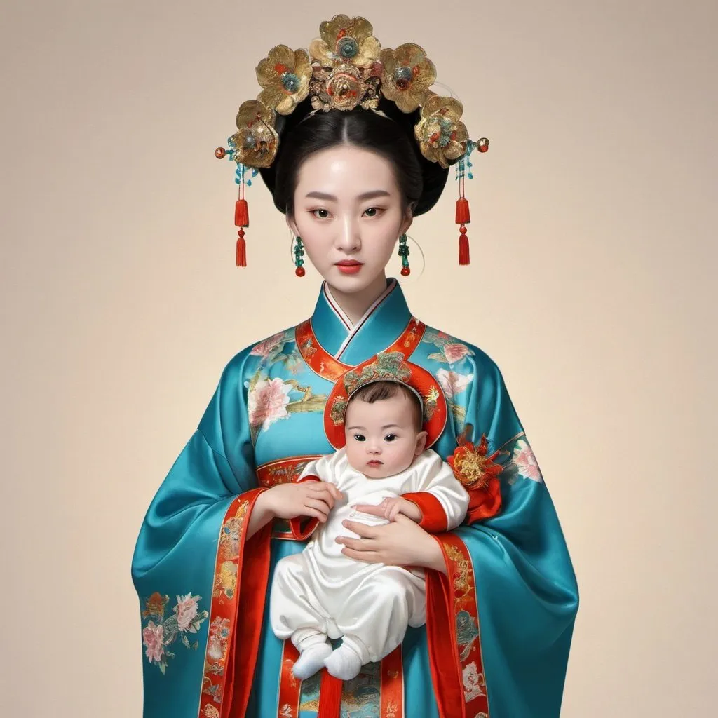 Prompt: Saint Maria and baby Jesus in Ming Dynasty Chinese costume