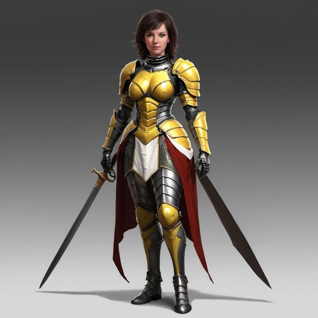 Prompt: Wasp-waist female knight