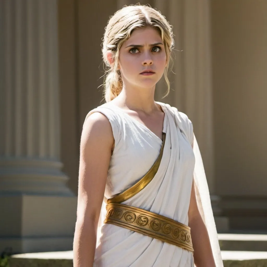 Prompt: Annabeth Chase in white toga 