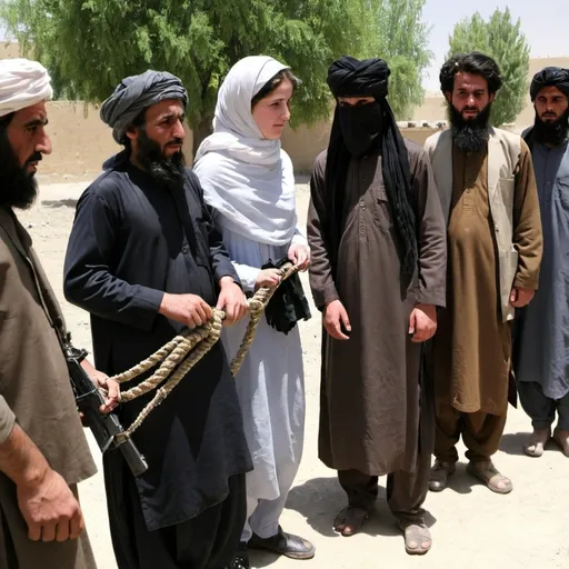 Prompt: Taliban inspecting female slaves