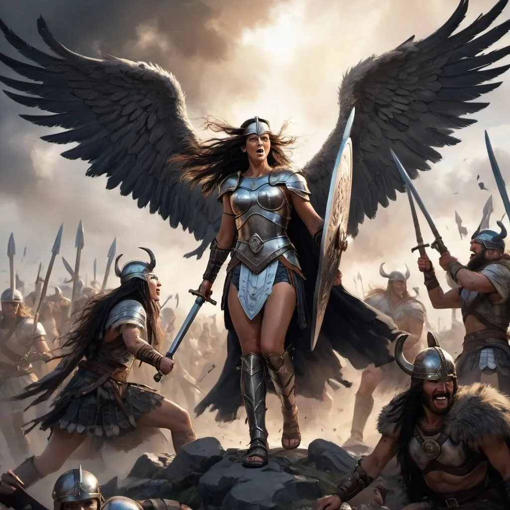 Prompt: valkyrie bring dying warriors to Valhalla
