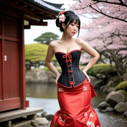 Prompt: Japanese traditional clothing inspired corset and hobble skirt