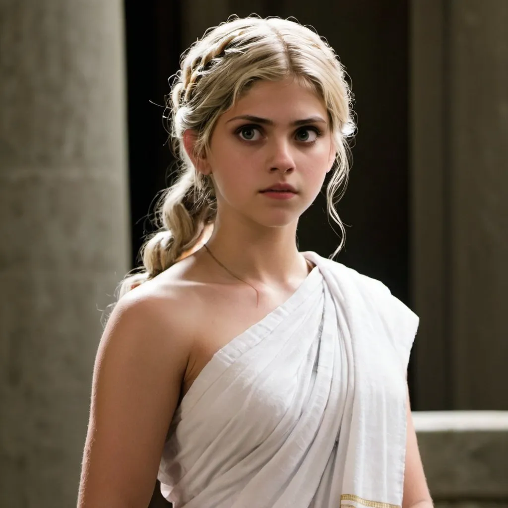 Prompt: Annabeth Chase in white toga 