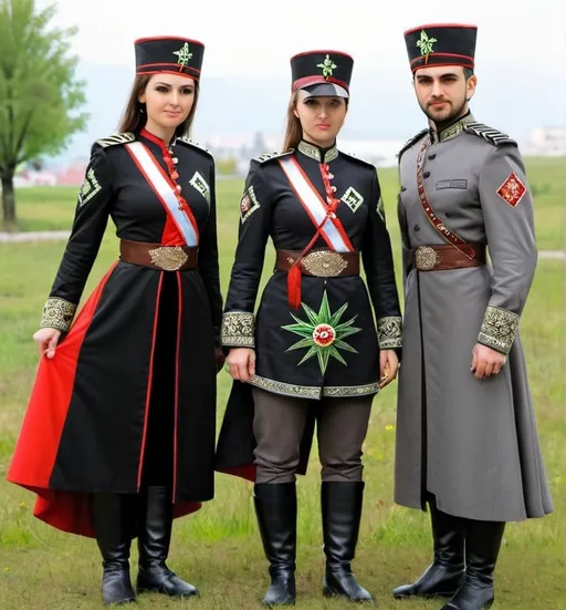 Prompt: Circassian Style female military uniform