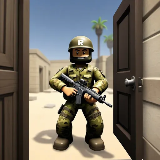 Prompt: seek and figure from roblox game "doors" play call of duty
