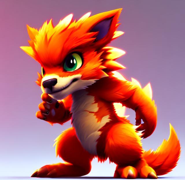 Prompt: Small Character , creature, red fur, video games ,cute, aggressive, innoffensive, 3D, fantasy, Npc, fire