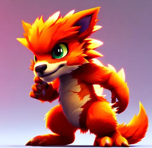 Prompt: Small Character , creature, red fur, video games ,cute, aggressive, innoffensive, 3D, fantasy, Npc, fire