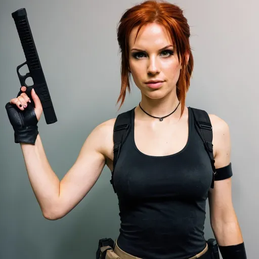 Prompt: Hayley Williams dressed up as Lara croft for Halloween 