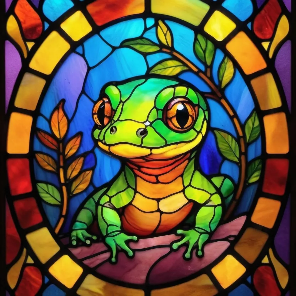 Prompt: cute salamander on colorful background