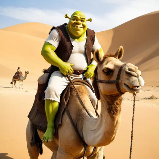 Prompt: Shrek on a camel
