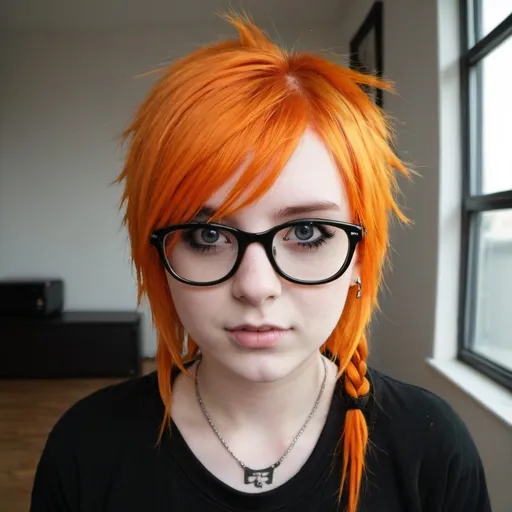 Prompt: e.g. a emo girl with orange hair and glasses and piercing 