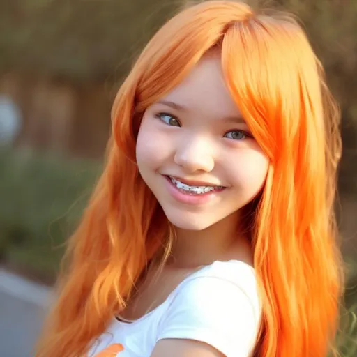 Prompt: e.g. A cute 13 year old girl with braces and light orange colored  hair
