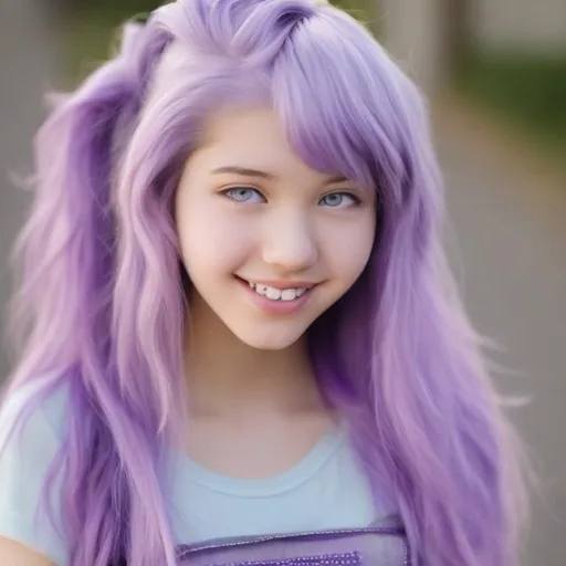 Prompt: e.g. A cute 13 year old girl with lavender colored hair and braces
