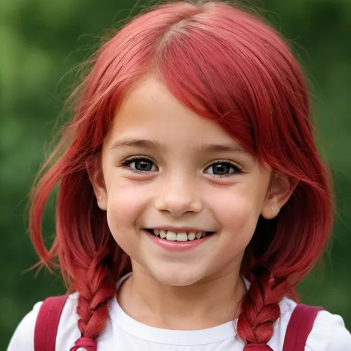 Prompt: e.g. A cute 8 year old girl with crimson colored hair and smiling cutely
