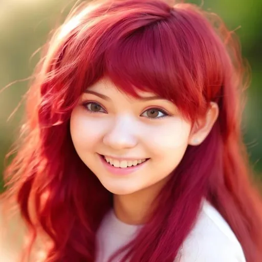 Prompt: e.g. A cute 12 year old girl with crimson colored hair and smiling cutely
