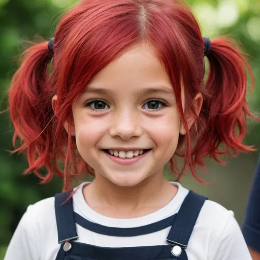 Prompt: e.g. A cute 8 year old girl with crimson colored hair and smiling cutely
