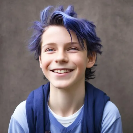 Prompt: e.g. A 12 year old happy boy with indigo colored hair
