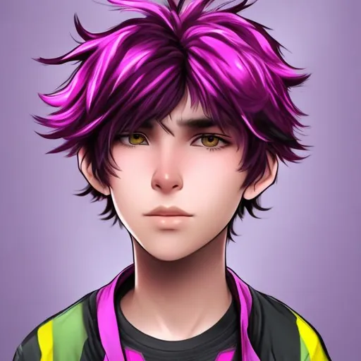 Prompt: e.g. A 14 year old boy with magenta colored hair
