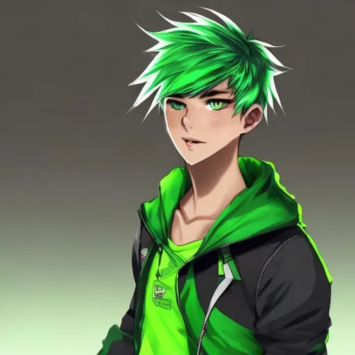 Prompt: e.g. A 16 year old boy with lime green
 colored hair
