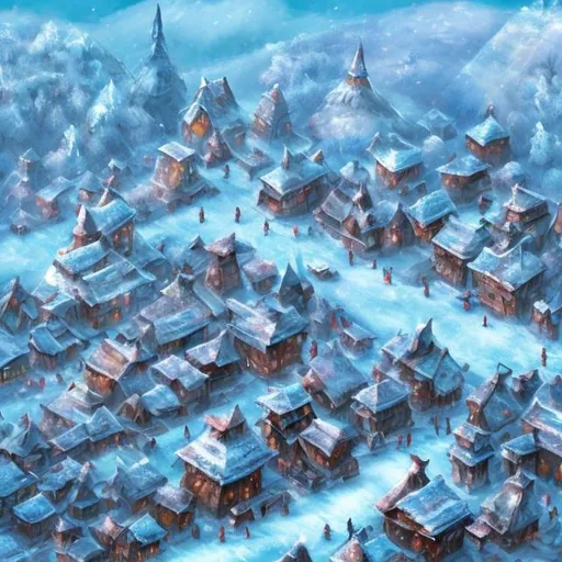 Prompt: Frozen village in the north 