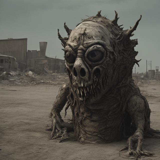 Prompt: Creepy faceless monster in wasteland 