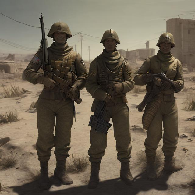 Prompt: Soldiers in wasteland 