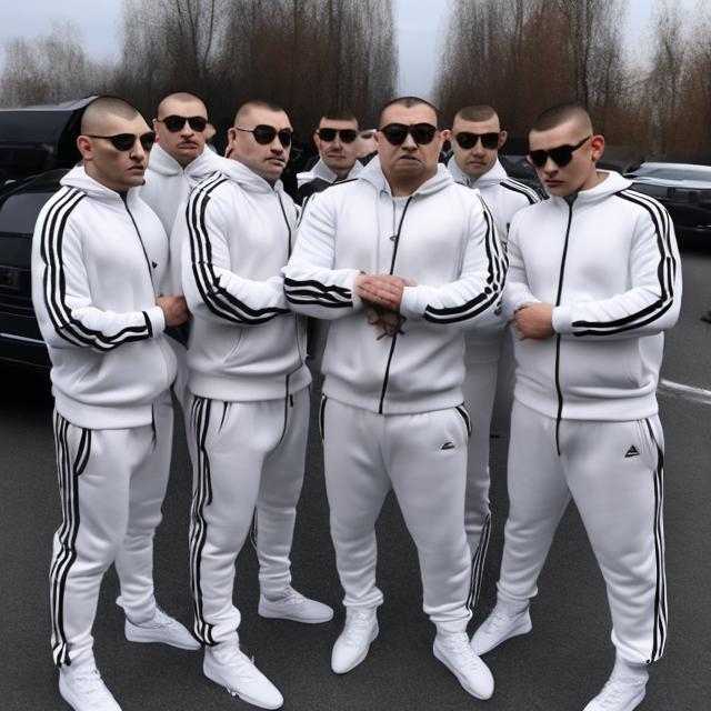 Prompt: Russian mob in tracksuits