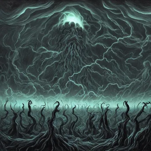 Prompt: Eldritch monsters in a dark sky 
