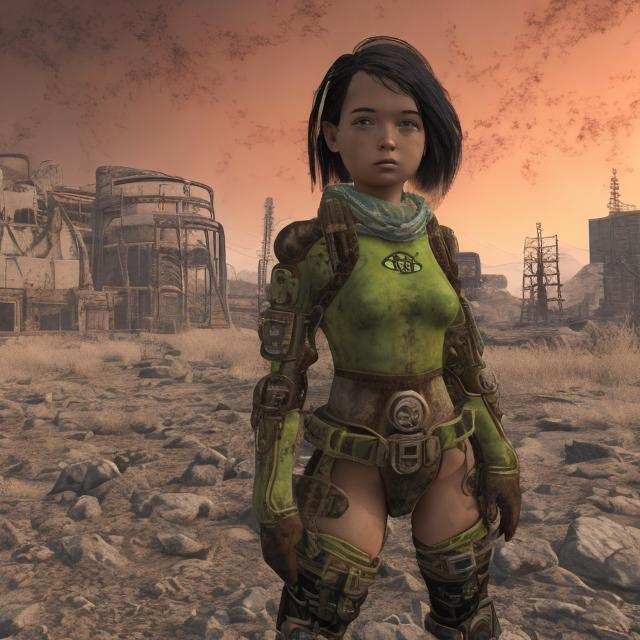 Prompt: Nuclear wasteland settler girl