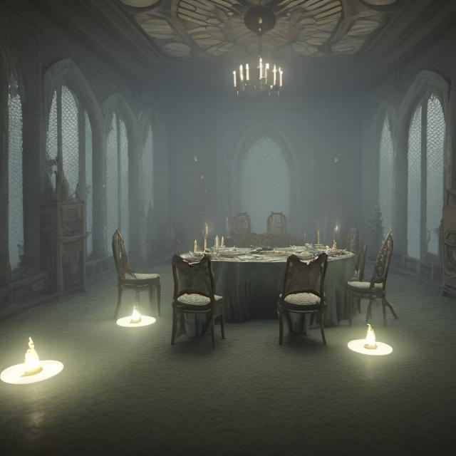 Prompt: The council of the dragon. Misty room