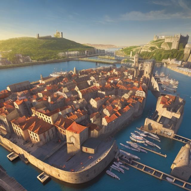 Prompt: Medieval port city 