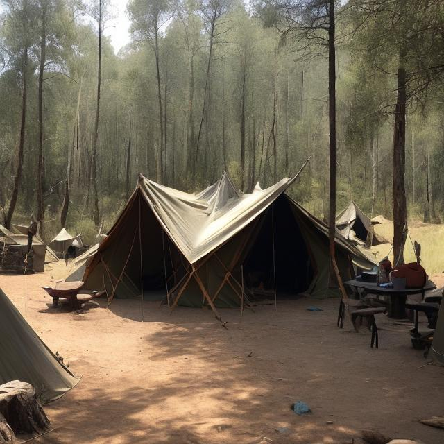 Prompt: Bandit camp in wilderness 