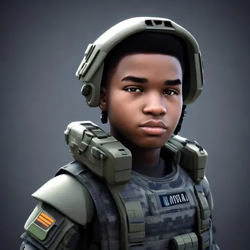 Prompt: Young futuristic soldier headshot